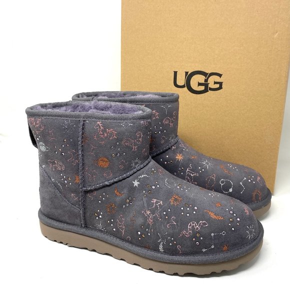 UGG Classic Zodiak Mini Suede Fur Boots Gray W - Picture 7 of 9